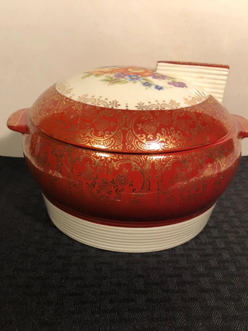 Limoges Triumph Meissen Rose Maroon Emperor Covered Serving Bowl Deco American